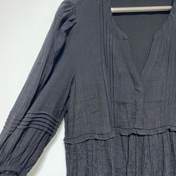 Avenue Blouse Womens 14 Black Peasant Top Boho Flowy 3/4‎ Sleeve V Neck Popover - Picture 6 of 11